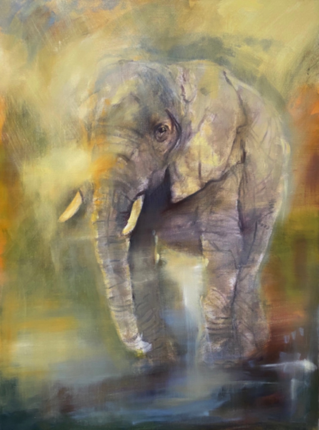 Gregg Chadwick 
When Elephants Weep
 48"x36" oil on linen 2020
Kate Cameron Daum Collection, Crowthorne, United Kingdom 
Sold by Saatchi Art - April 2021